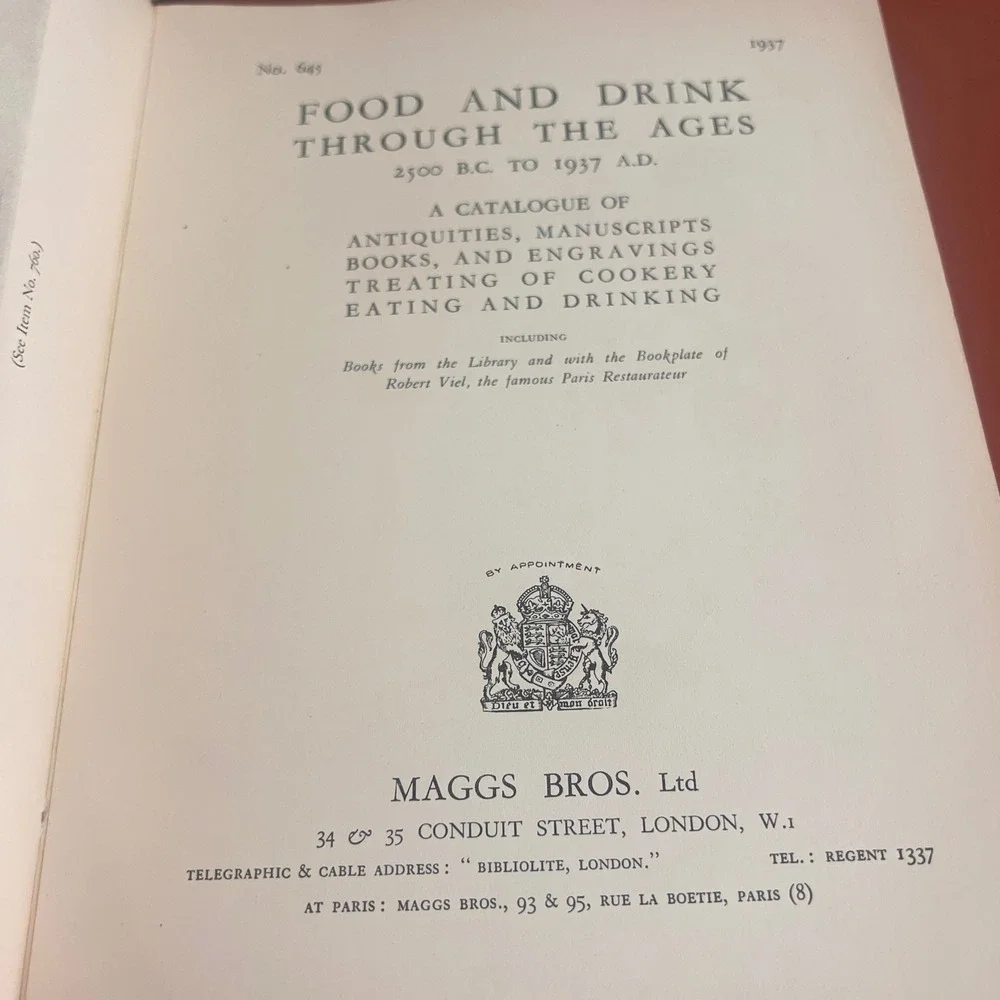 1937 Maggs Bros Ltd Catalogue 645 Food‎ and Drink Through the Ages Vintage Book